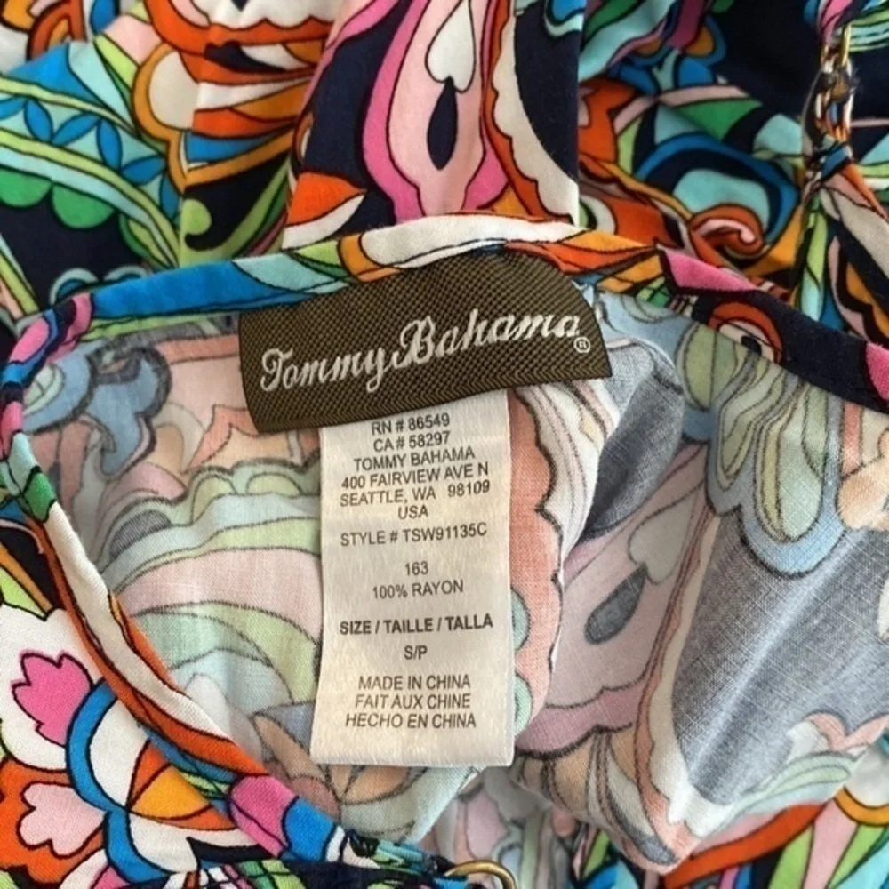 Tommy Bahama Mare Multi Paisley Print Elastic Tie Waist Slit Side Maxi Dress S